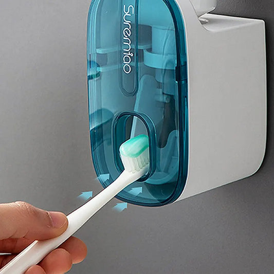 Automatic Toothpaste Dispenser & Toothbrush Holder – No-Drill Wall-Mounted Bathroom Organizer (Hands-Free Design)