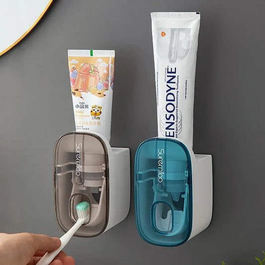 Automatic Toothpaste Dispenser & Toothbrush Holder – No-Drill Wall-Mounted Bathroom Organizer (Hands-Free Design)