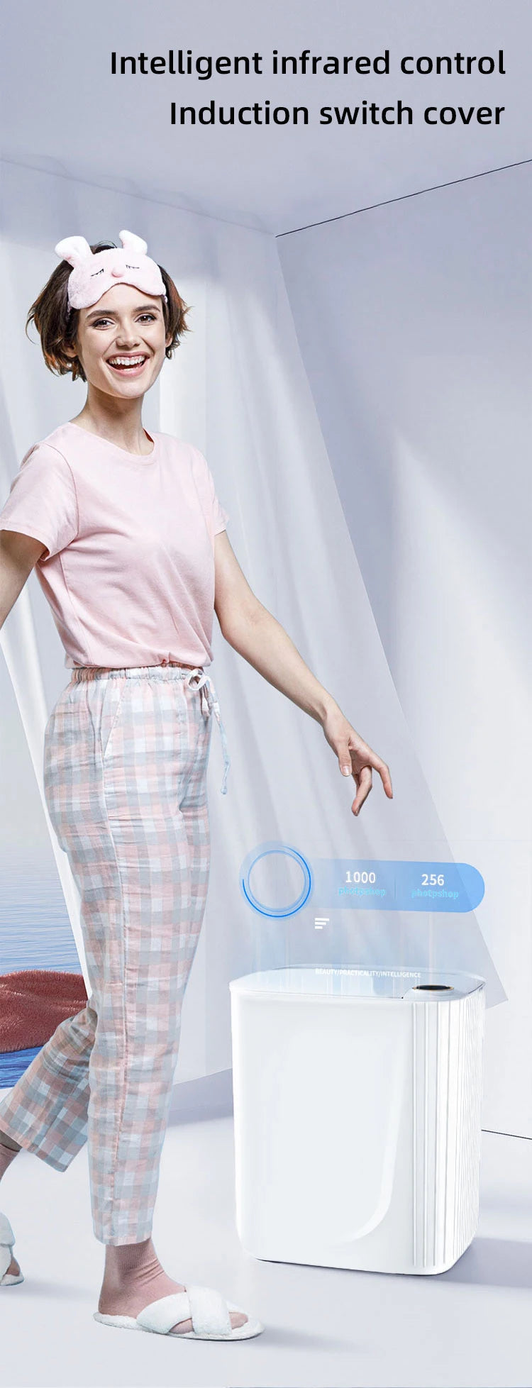 Smart Motion Sensor Trash Can with Digital Display, IPX5 Waterproofing & Type-C Rechargeable Lid (Hands-Free, Bacteriostatic Light)