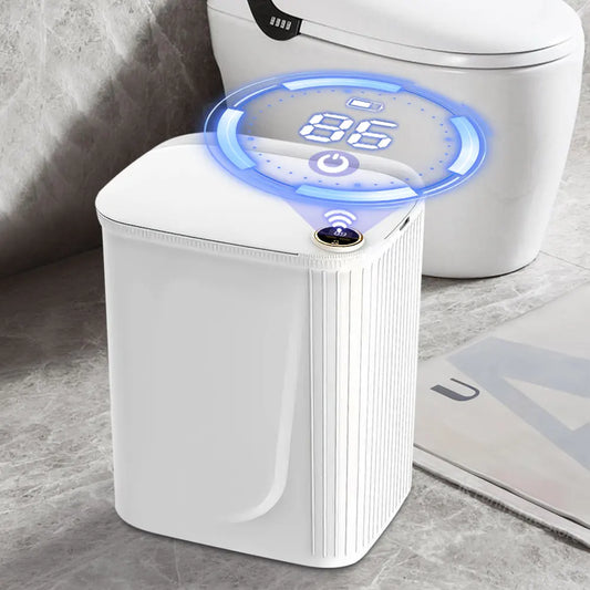 Smart Motion Sensor Trash Can with Digital Display, IPX5 Waterproofing & Type-C Rechargeable Lid (Hands-Free, Bacteriostatic Light)