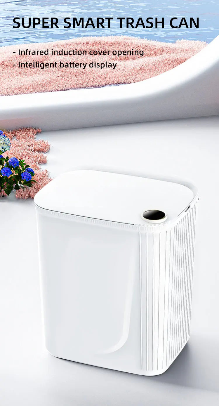 Smart Motion Sensor Trash Can with Digital Display, IPX5 Waterproofing & Type-C Rechargeable Lid (Hands-Free, Bacteriostatic Light)