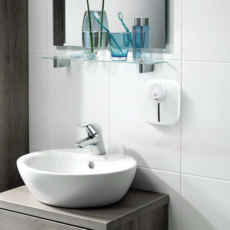 Automatic Wall-Mounted Soap Dispenser – Rechargeable, Touchless Foam Pump with Temperature Display + Type-C Charging