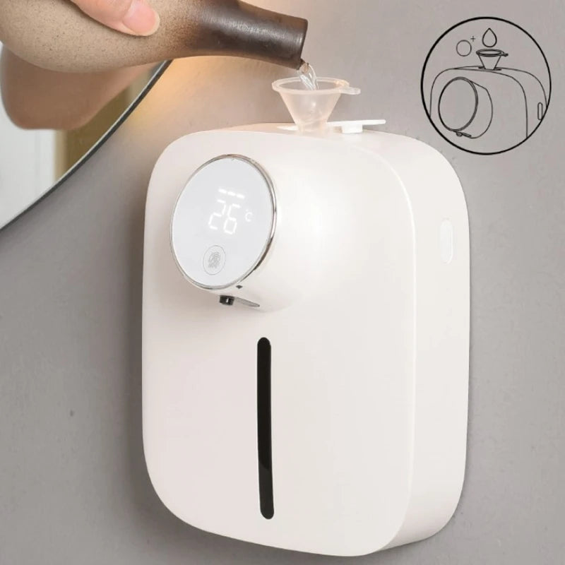 Automatic Wall-Mounted Soap Dispenser – Rechargeable, Touchless Foam Pump with Temperature Display + Type-C Charging