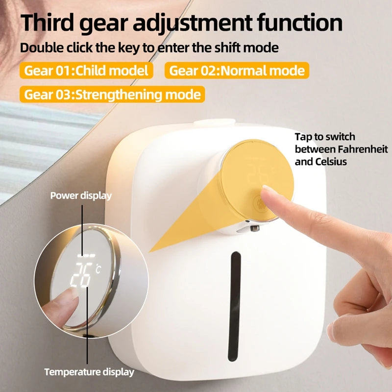 Automatic Wall-Mounted Soap Dispenser – Rechargeable, Touchless Foam Pump with Temperature Display + Type-C Charging